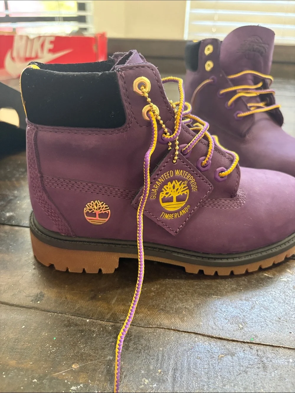 Timberland Kids Purple and Yellow Lace-Up Waterproof Boot